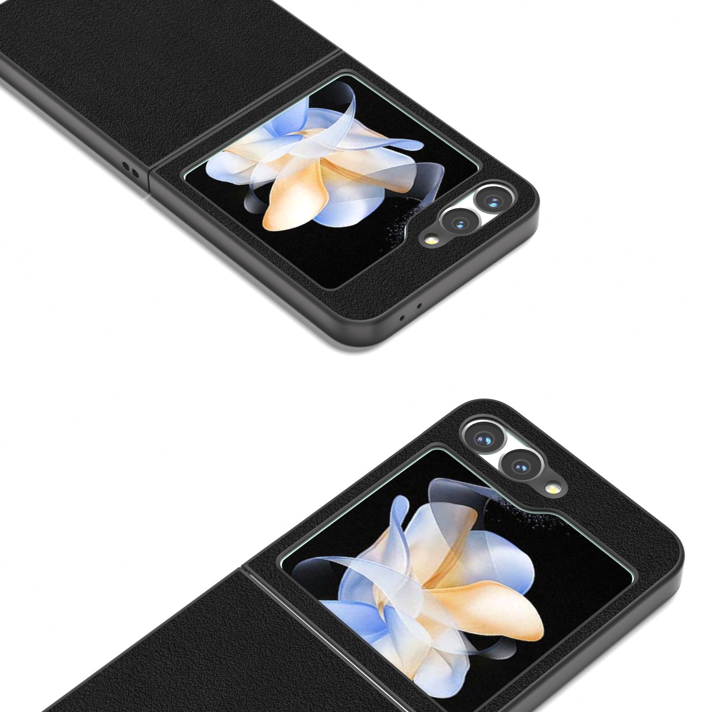 ABEEL For Samsung Galaxy Z Flip6 5G Case Genuine Cow Leather Coated PC Folding Phone Cover - Black