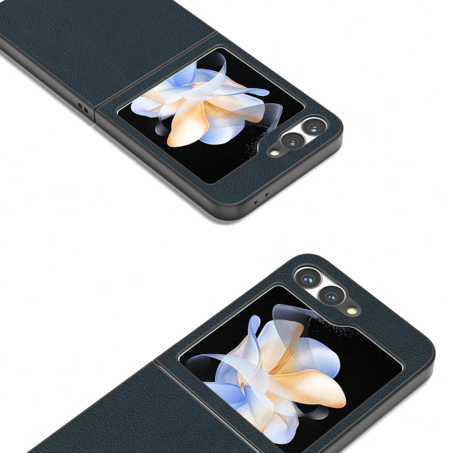 ABEEL For Samsung Galaxy Z Flip6 5G Case Genuine Cow Leather Coated PC Folding Phone Cover - Green