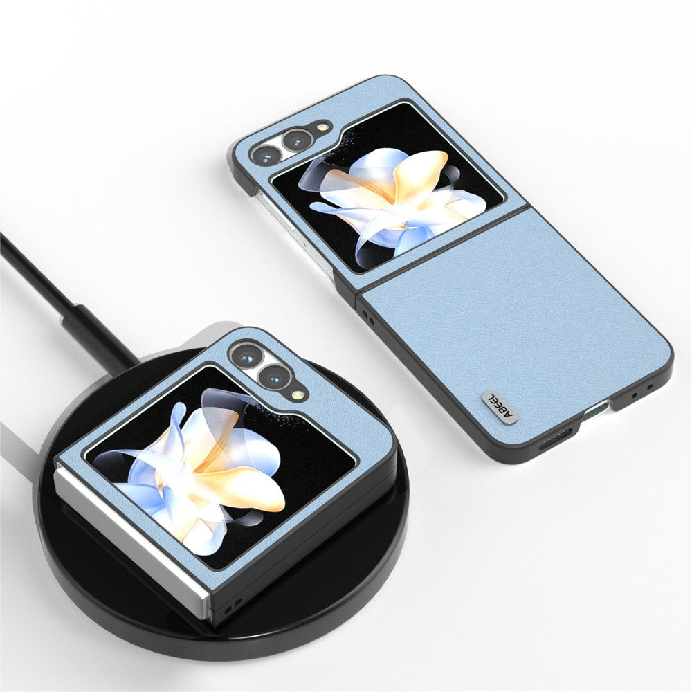 ABEEL For Samsung Galaxy Z Flip7 FE 5G / Z Flip6 5G Case Genuine Cow Leather Coated PC Folding Phone Cover - Blue