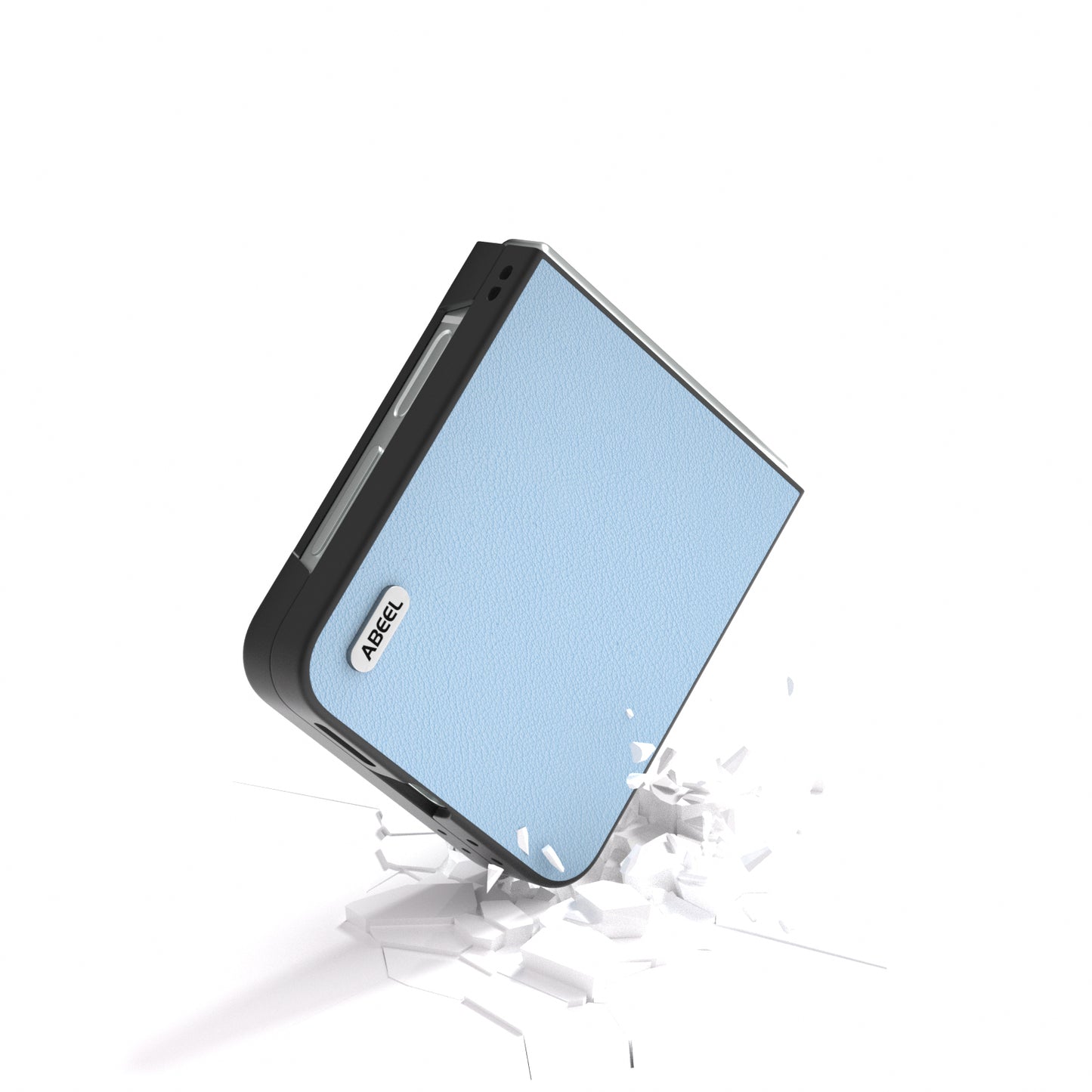 ABEEL For Samsung Galaxy Z Flip6 5G Case Genuine Cow Leather Coated PC Folding Phone Cover - Blue