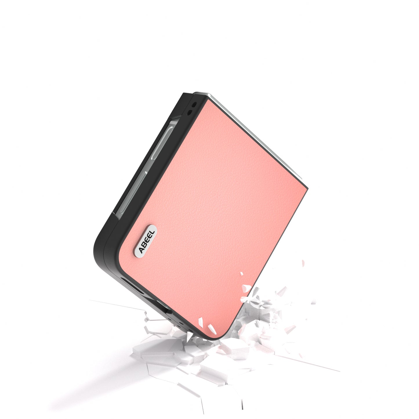 ABEEL For Samsung Galaxy Z Flip6 5G Case Genuine Cow Leather Coated PC Folding Phone Cover - Pink