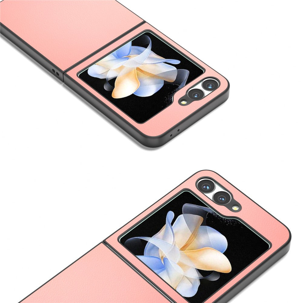 ABEEL For Samsung Galaxy Z Flip7 FE 5G / Z Flip6 5G Case Genuine Cow Leather Coated PC Folding Phone Cover - Pink