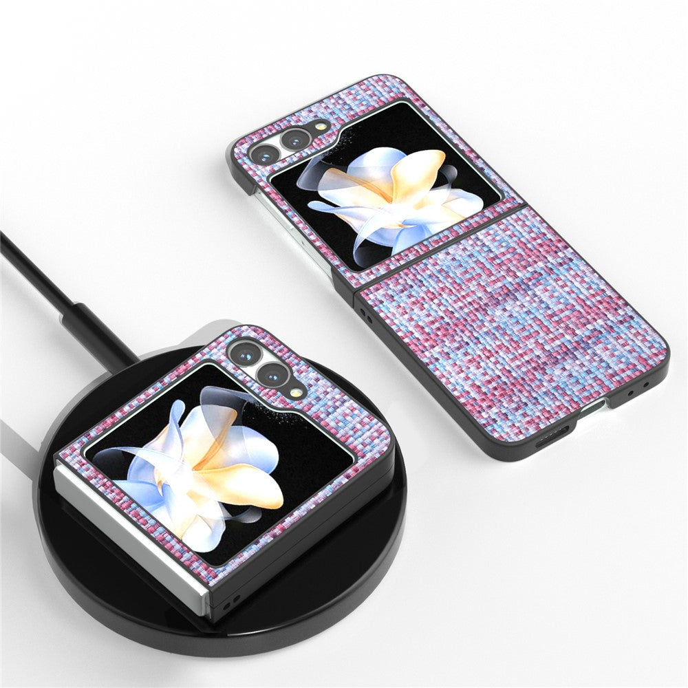 For Samsung Galaxy Z Flip7 FE 5G / Z Flip6 5G Case Plaid Texture Leather+PC Folding Phone Cover - Purple