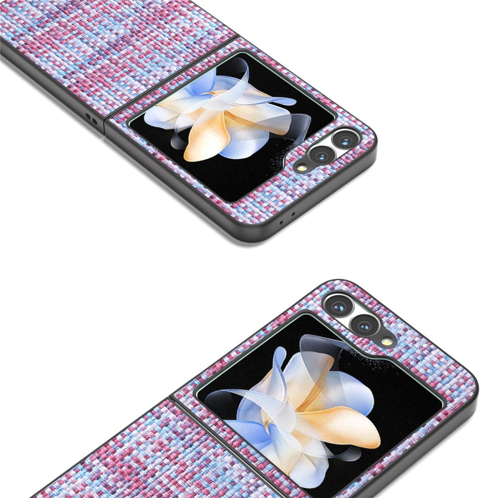 For Samsung Galaxy Z Flip7 FE 5G / Z Flip6 5G Case Plaid Texture Leather+PC Folding Phone Cover - Purple