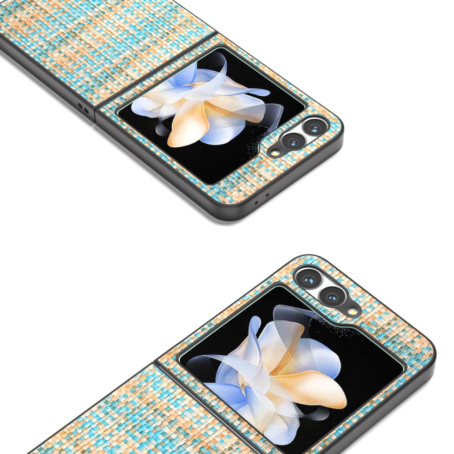 For Samsung Galaxy Z Flip6 5G Case Plaid Texture Leather+PC Folding Phone Cover - Blue