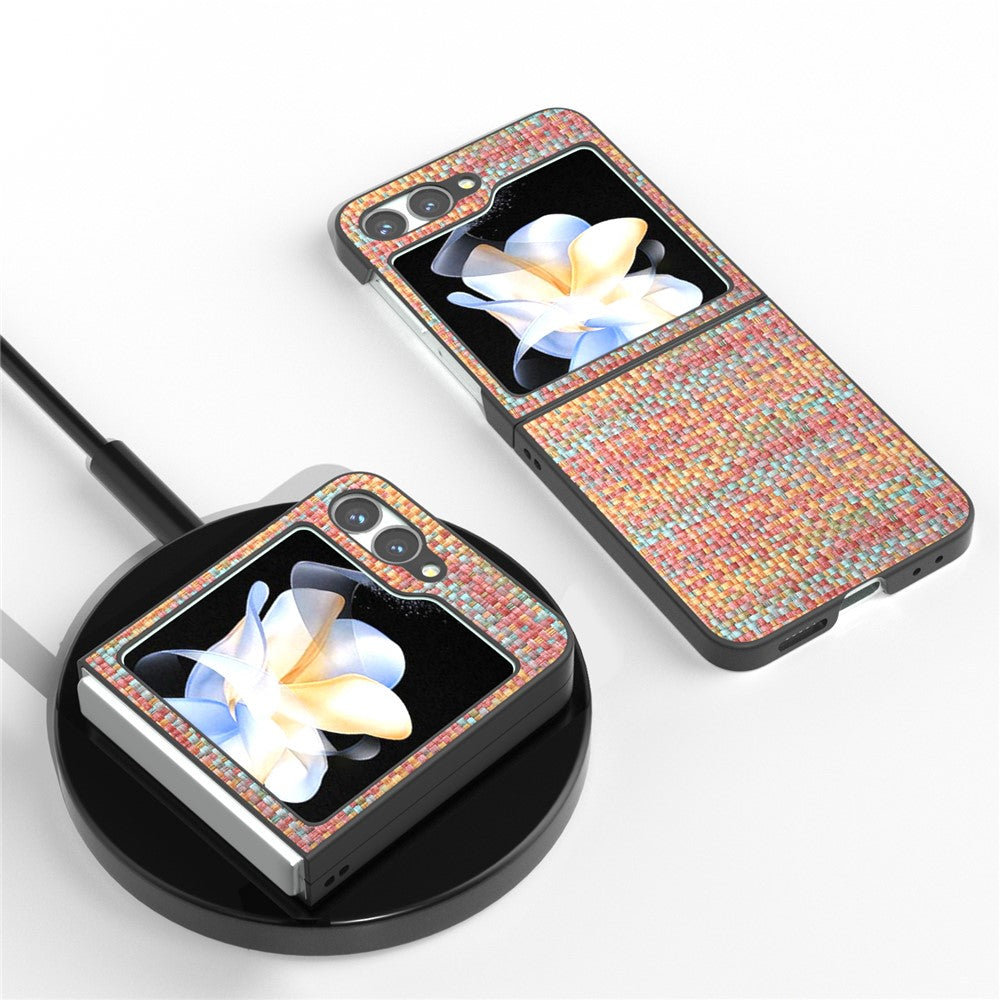 For Samsung Galaxy Z Flip7 FE 5G / Z Flip6 5G Case Plaid Texture Leather+PC Folding Phone Cover - Orange Red