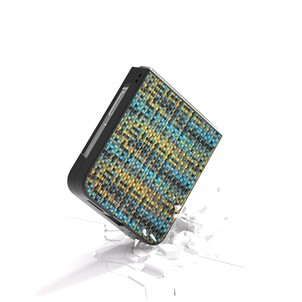 For Samsung Galaxy Z Flip7 FE 5G / Z Flip6 5G Case Plaid Texture Leather+PC Folding Phone Cover - Gold