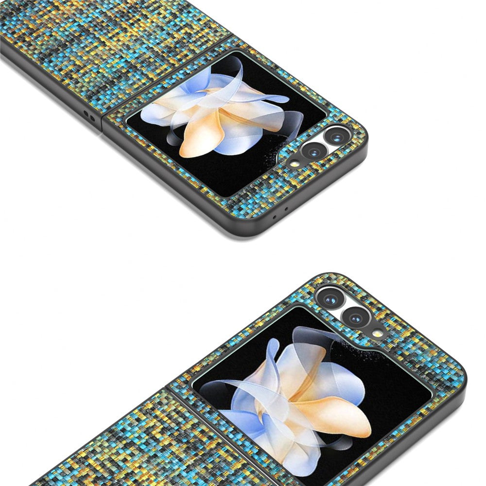 For Samsung Galaxy Z Flip7 FE 5G / Z Flip6 5G Case Plaid Texture Leather+PC Folding Phone Cover - Gold