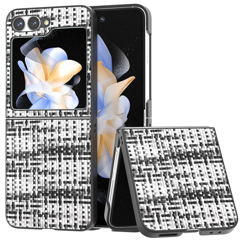 For Samsung Galaxy Z Flip7 FE 5G / Z Flip6 5G Case Plaid Texture Leather+PC Folding Phone Cover - Black+White