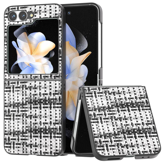 For Samsung Galaxy Z Flip7 FE 5G / Z Flip6 5G Case Plaid Texture Leather+PC Folding Phone Cover - Black+White