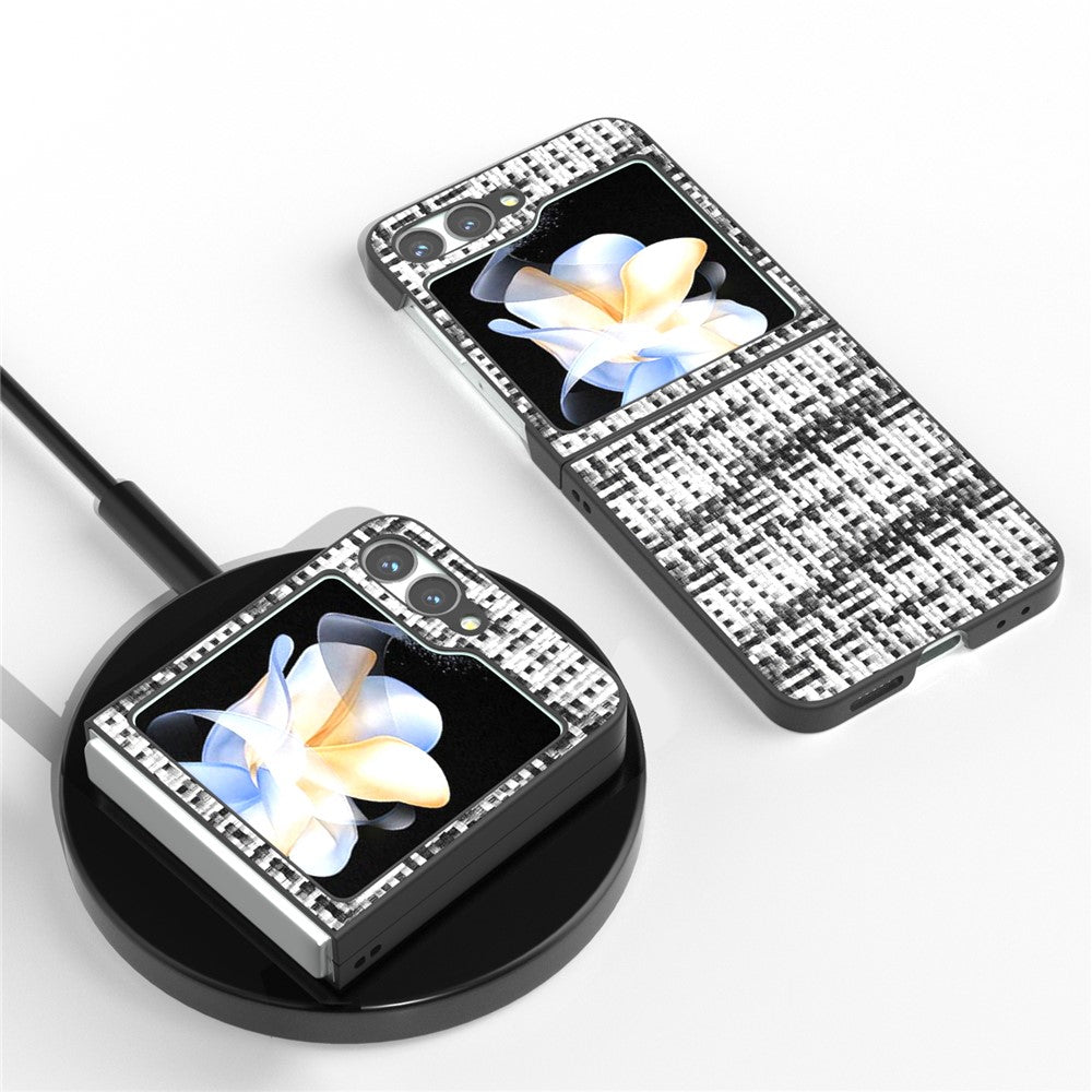 For Samsung Galaxy Z Flip7 FE 5G / Z Flip6 5G Case Plaid Texture Leather+PC Folding Phone Cover - Black+White