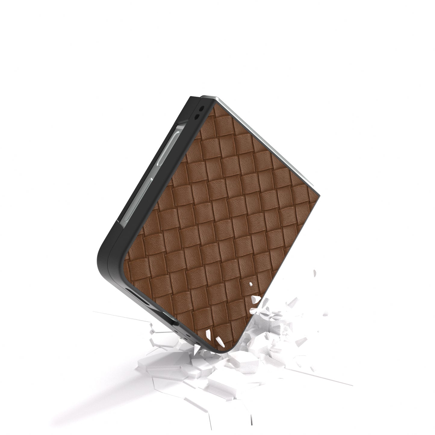 For Samsung Galaxy Z Flip6 5G Case Woven Texture Leather+PC Protective Phone Cover - Brown