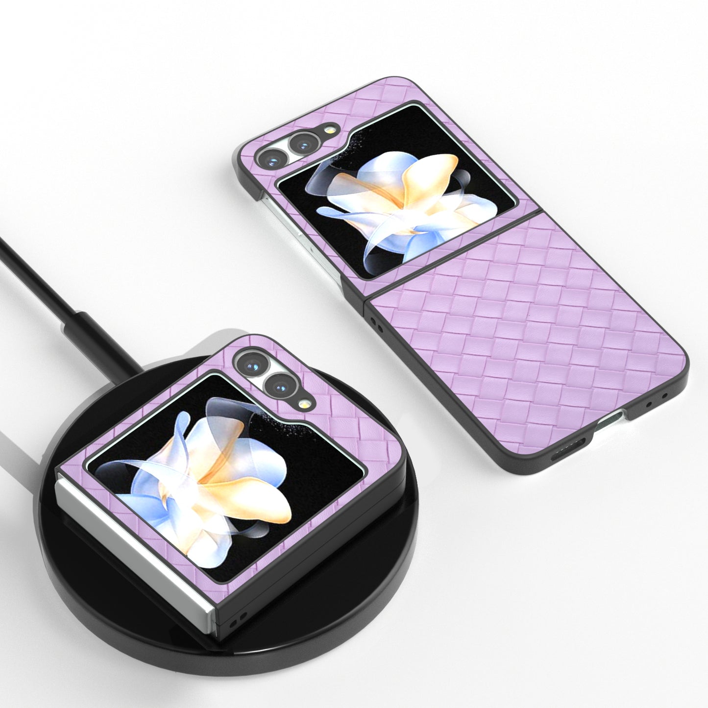 For Samsung Galaxy Z Flip6 5G Case Woven Texture Leather+PC Protective Phone Cover - Purple