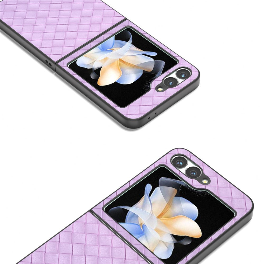 For Samsung Galaxy Z Flip7 FE 5G / Z Flip6 5G Case Woven Texture Leather+PC Protective Phone Cover - Purple