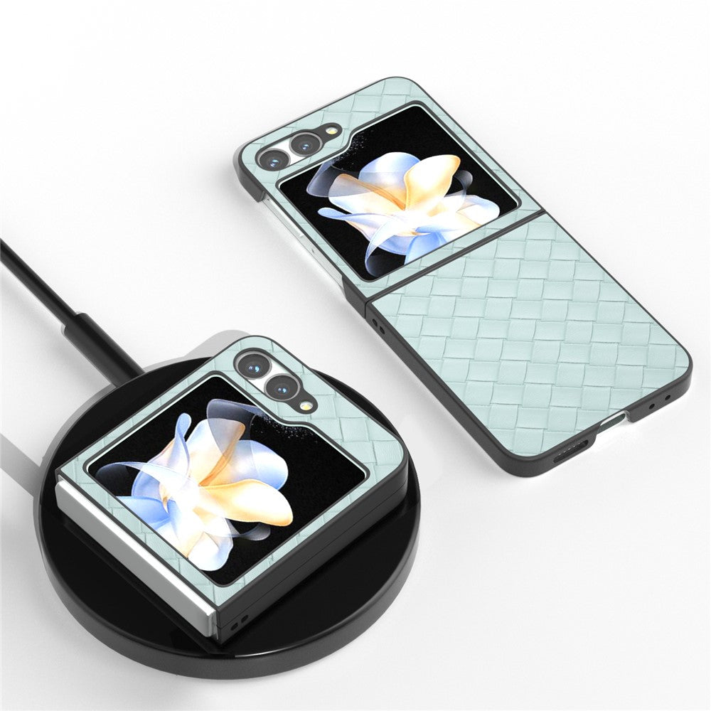 For Samsung Galaxy Z Flip7 FE 5G / Z Flip6 5G Case Woven Texture Leather+PC Protective Phone Cover - Light Green