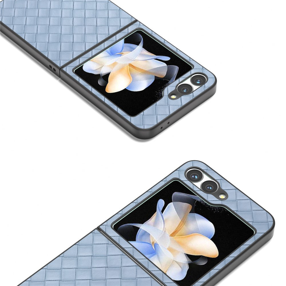 For Samsung Galaxy Z Flip7 FE 5G / Z Flip6 5G Case Woven Texture Leather+PC Protective Phone Cover - Baby Blue