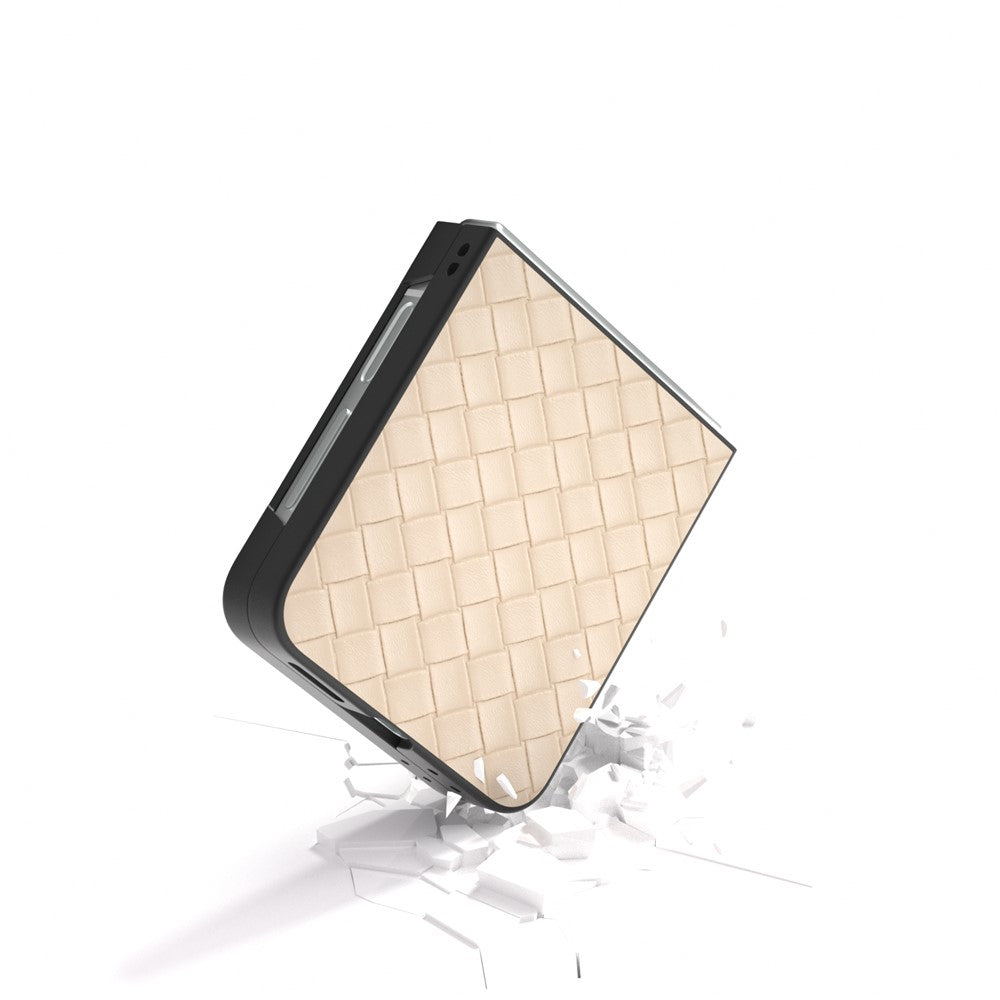 For Samsung Galaxy Z Flip7 FE 5G / Z Flip6 5G Case Woven Texture Leather+PC Protective Phone Cover - Beige