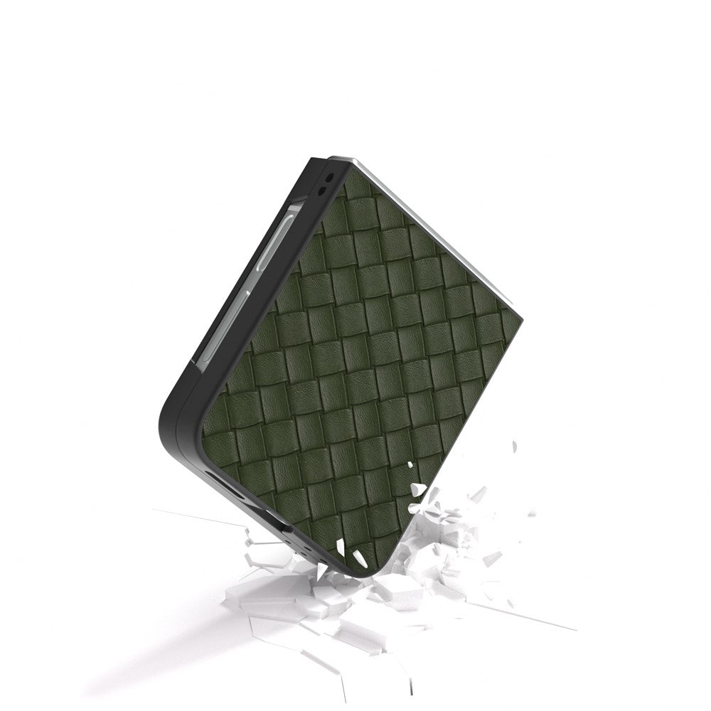 For Samsung Galaxy Z Flip7 FE 5G / Z Flip6 5G Case Woven Texture Leather+PC Protective Phone Cover - Green