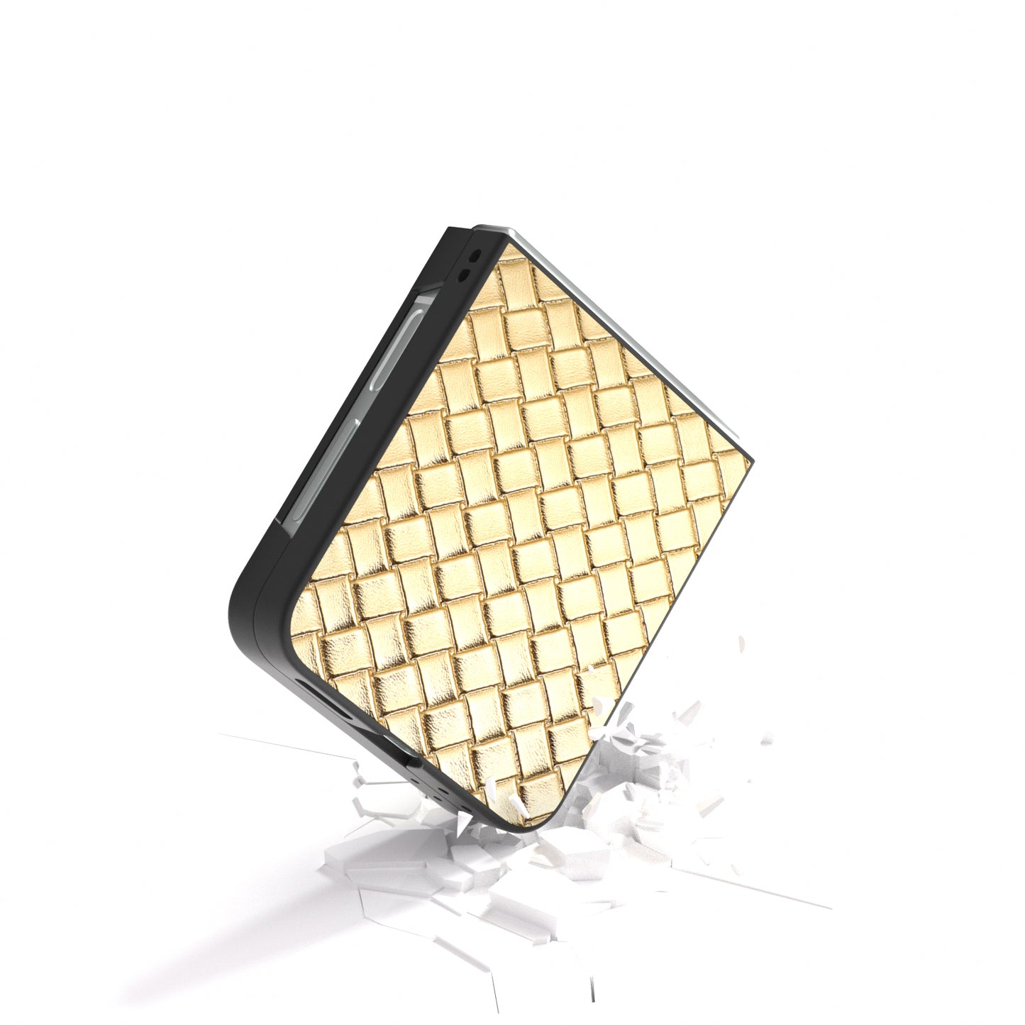 For Samsung Galaxy Z Flip6 5G Case Woven Texture Leather+PC Protective Phone Cover - Gold