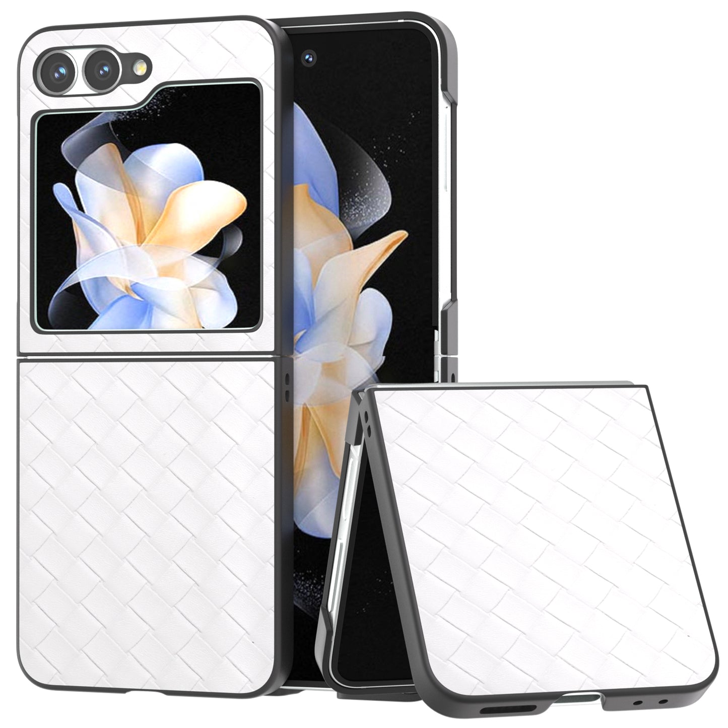 For Samsung Galaxy Z Flip6 5G Case Woven Texture Leather+PC Protective Phone Cover - White