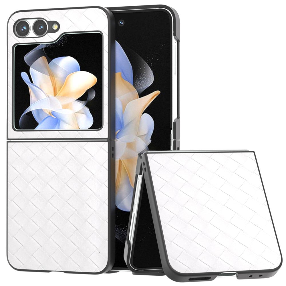 For Samsung Galaxy Z Flip7 FE 5G / Z Flip6 5G Case Woven Texture Leather+PC Protective Phone Cover - White
