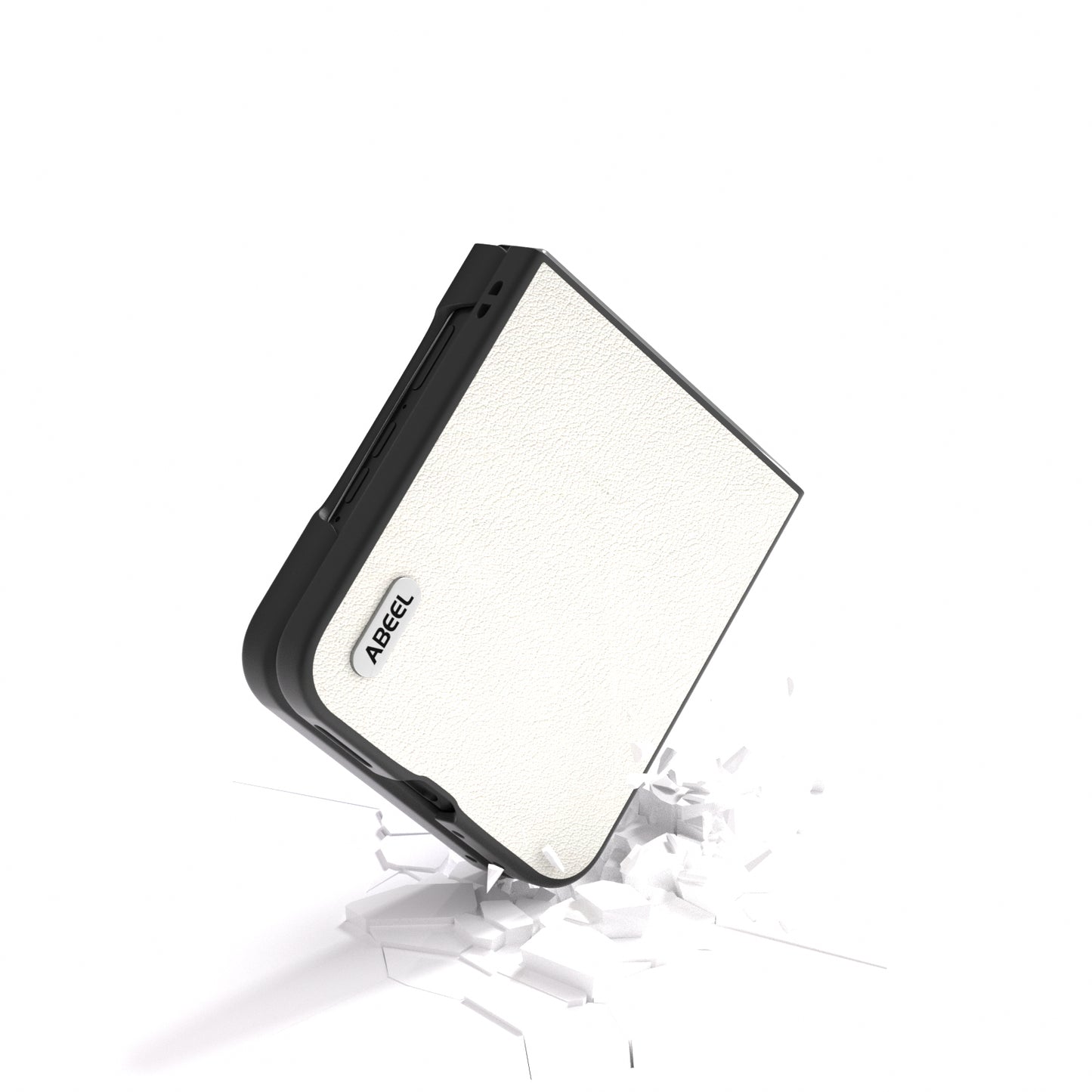 ABEEL For Motorola Razr 50 Ultra 5G Case Genuine Cow Leather+PC Hard Phone Cover - Grey White