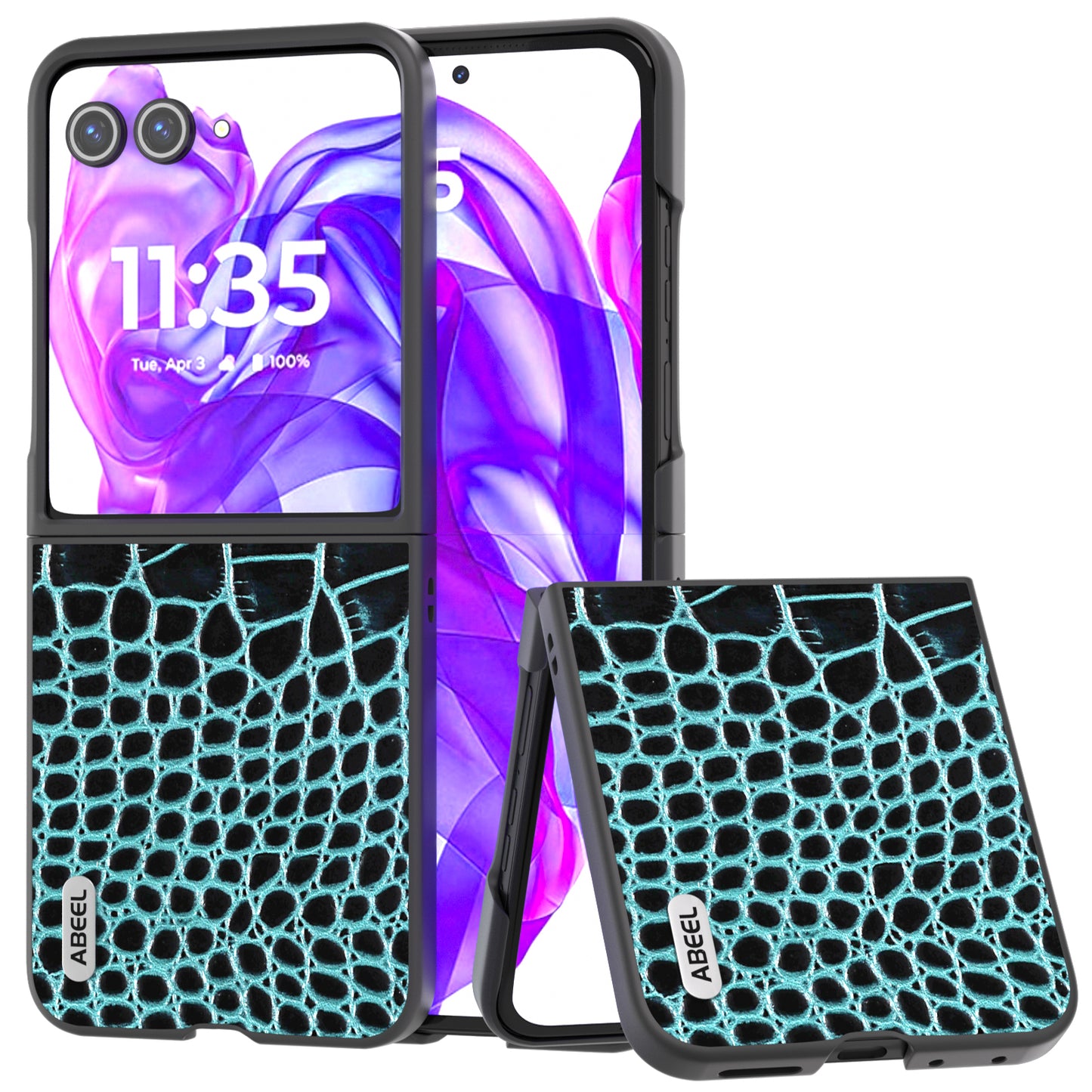 ABEEL For Motorola Razr 50 Ultra 5G Case Genuine Cow Leather Back Phone Cover Crocodile Texture - Midnight Green