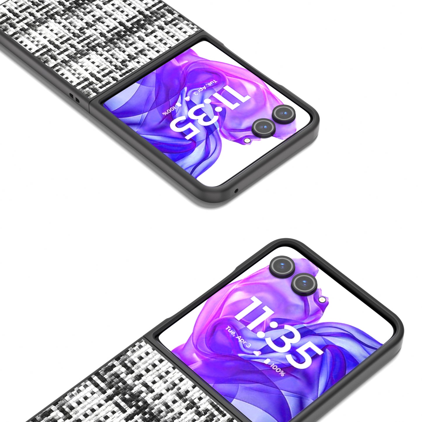 For Motorola Razr 50 Ultra 5G Case Plaid Texture Leather Coated PC Phone Cover - Black+White