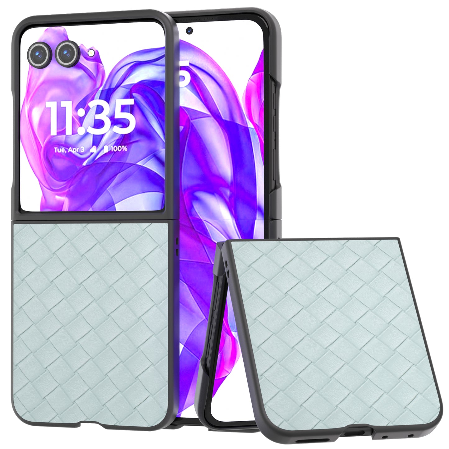 For Motorola Razr 50 Ultra 5G Case Woven Texture PU Leather Coated PC Folding Phone Cover - Light Green