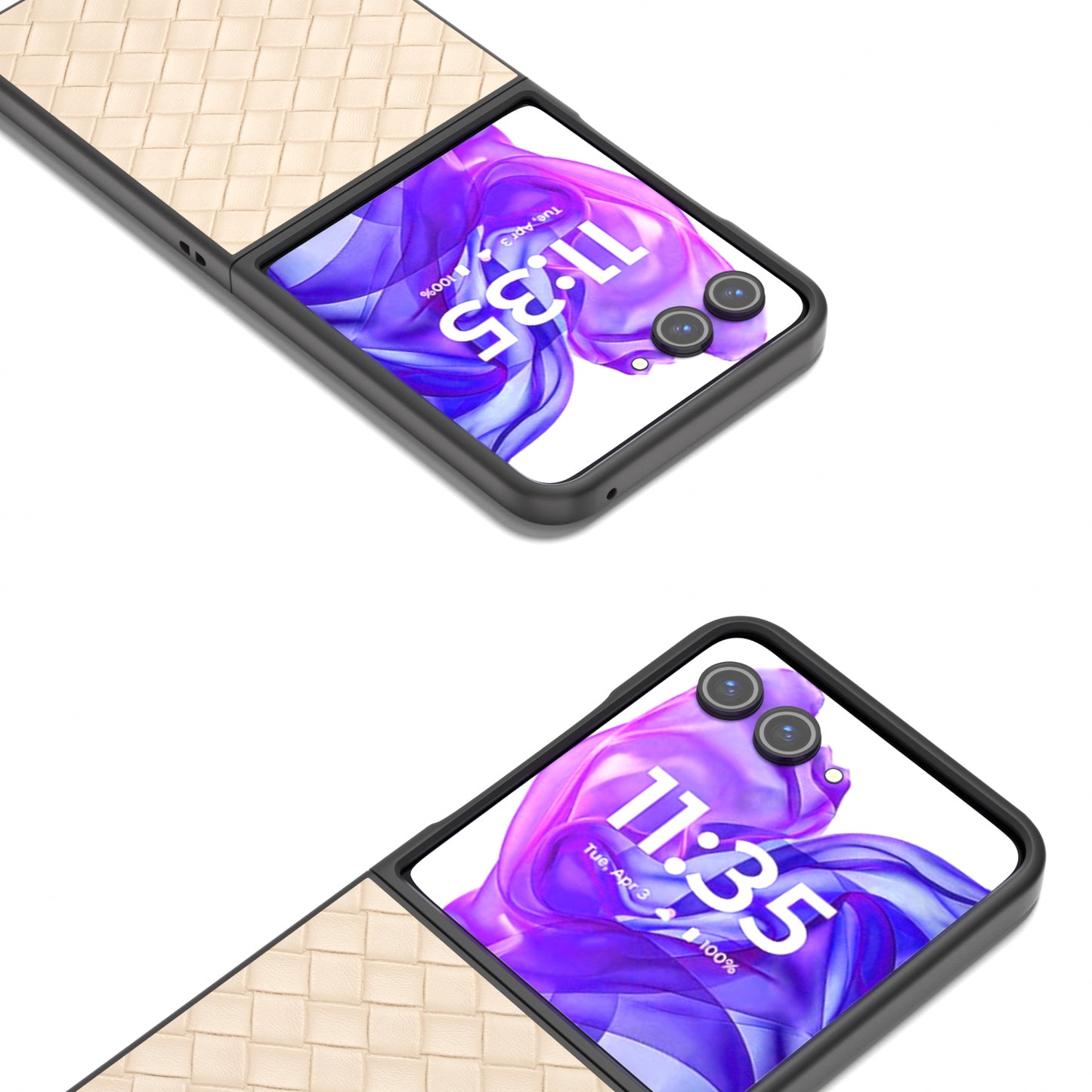 For Motorola Razr 50 Ultra 5G Case Woven Texture PU Leather Coated PC Folding Phone Cover - Beige