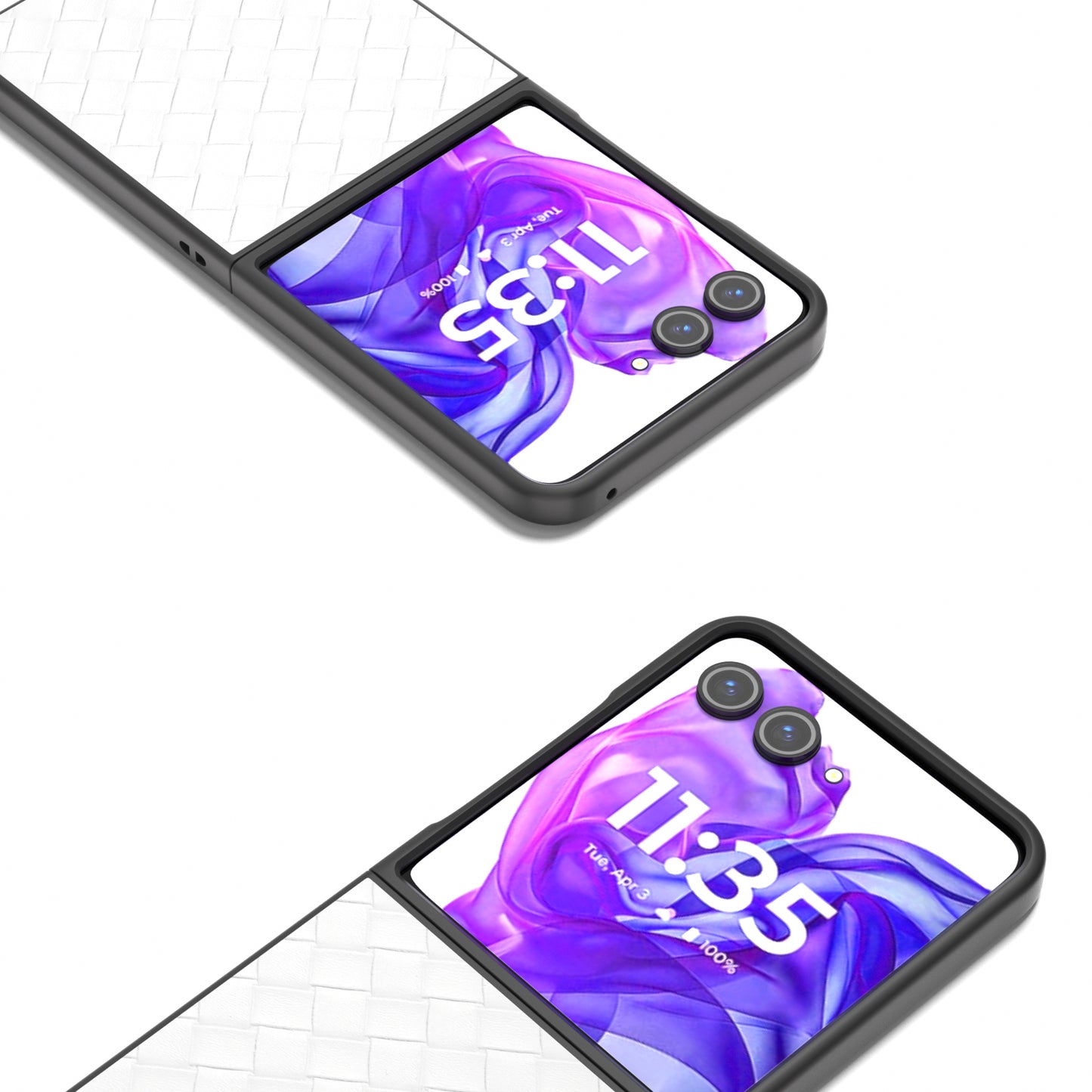 For Motorola Razr 50 Ultra 5G Case Woven Texture PU Leather Coated PC Folding Phone Cover - White