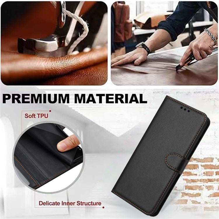 For iPhone 16 Wallet Phone Case Leather Stand Cover with Strap - Black