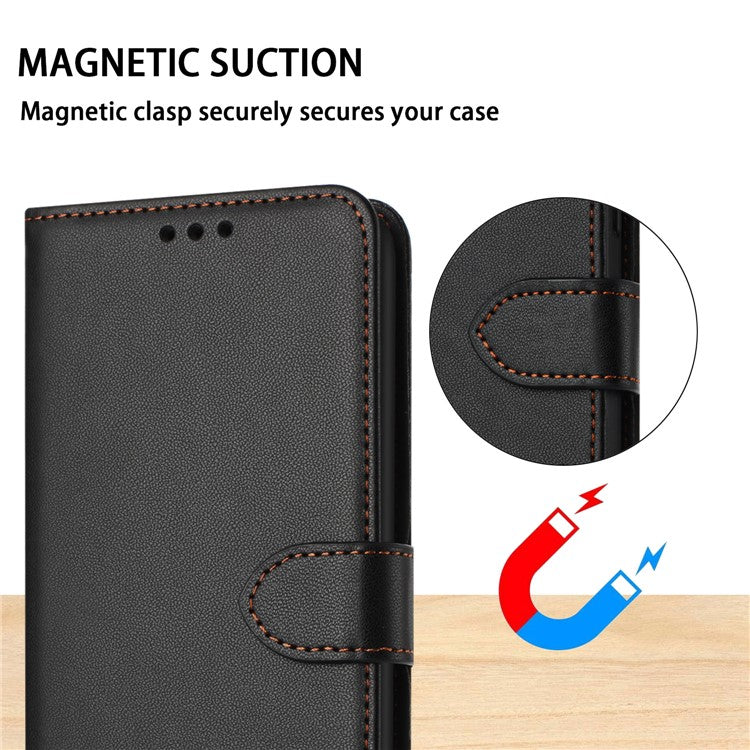For iPhone 16 Wallet Phone Case Leather Stand Cover with Strap - Black