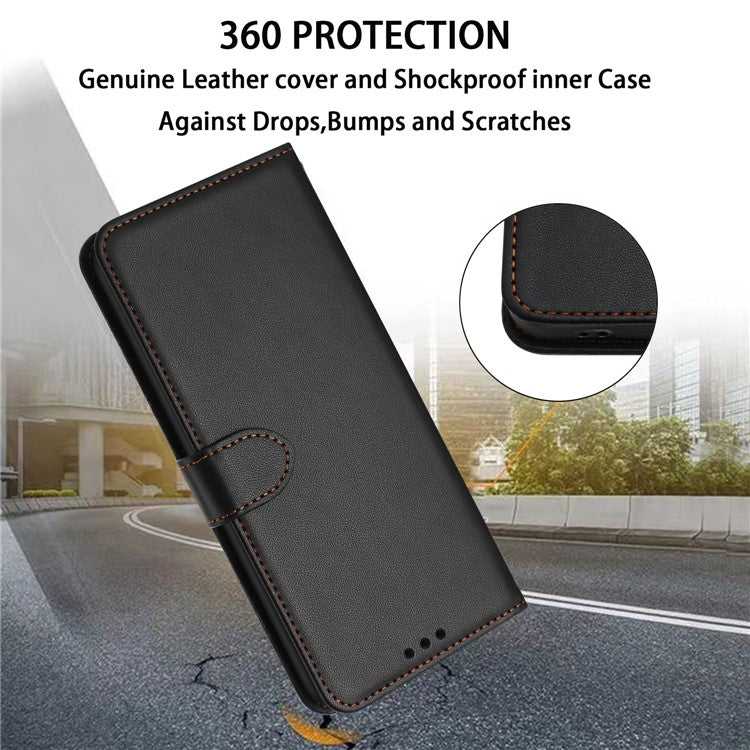 For iPhone 16 Wallet Phone Case Leather Stand Cover with Strap - Black