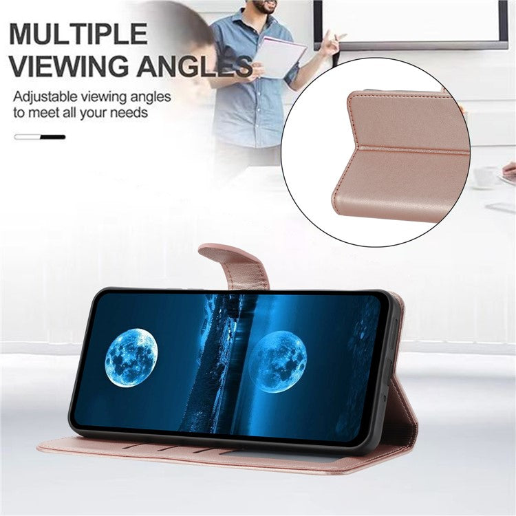 For iPhone 16 Pro Wallet Phone Case Leather Stand Cover with Strap - Rose Gold