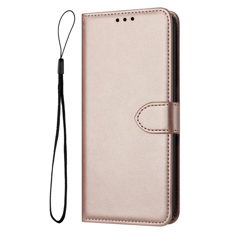 For iPhone 16 Pro Wallet Phone Case Leather Stand Cover with Strap - Rose Gold