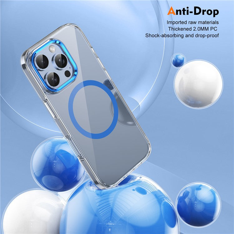 For iPhone 16 Pro Magnetic Case Transparent Crystal PC Hard Back Phone Cover - Blue