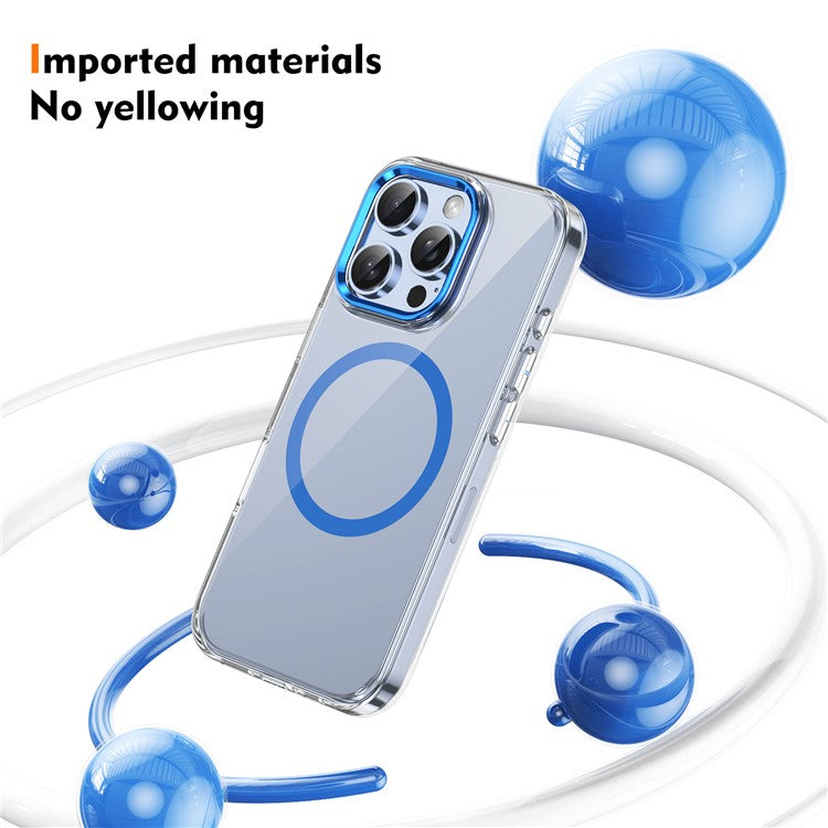 For iPhone 16 Pro Magnetic Case Transparent Crystal PC Hard Back Phone Cover - Blue