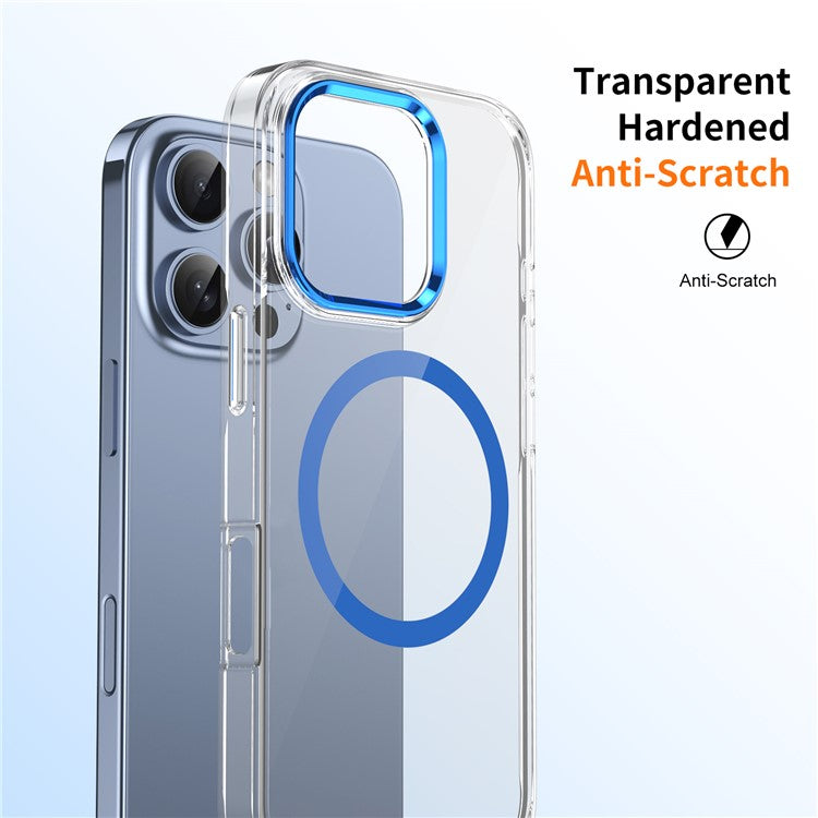 For iPhone 16 Pro Magnetic Case Transparent Crystal PC Hard Back Phone Cover - Blue