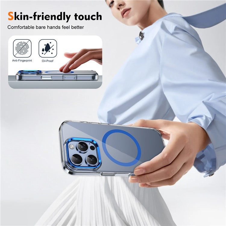 For iPhone 16 Pro Magnetic Case Transparent Crystal PC Hard Back Phone Cover - Blue