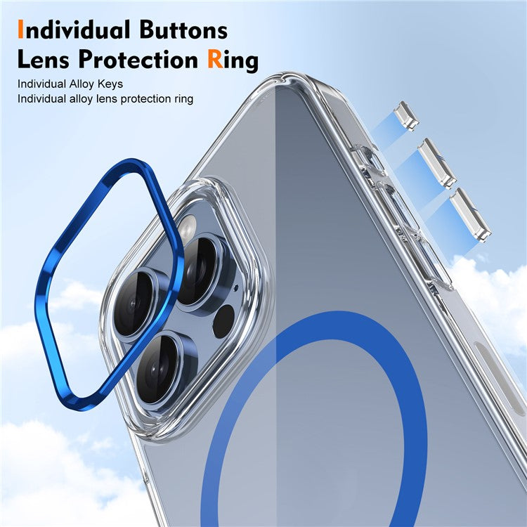 For iPhone 16 Pro Magnetic Case Transparent Crystal PC Hard Back Phone Cover - Blue