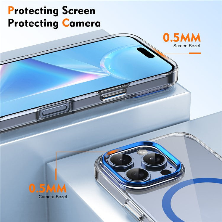 For iPhone 16 Pro Magnetic Case Transparent Crystal PC Hard Back Phone Cover - Blue