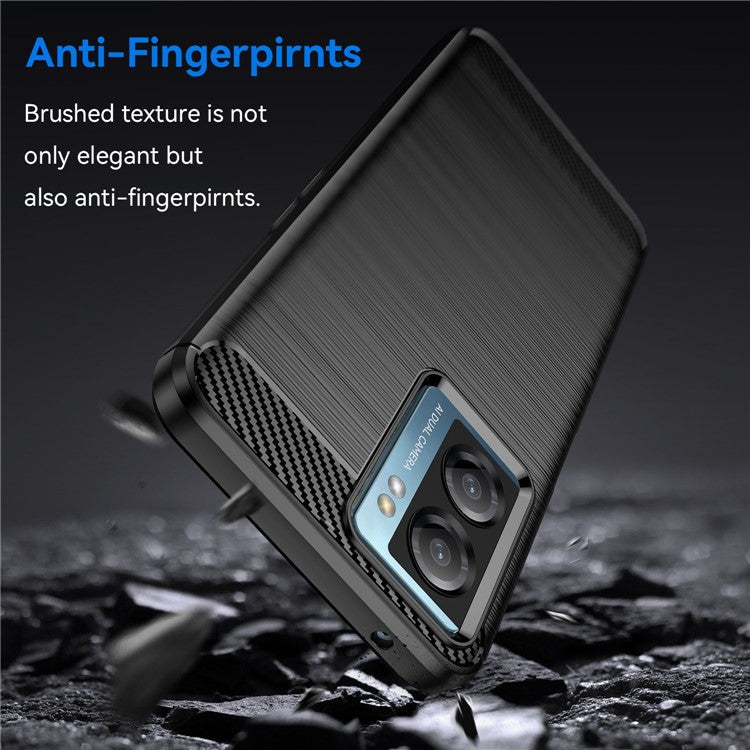 For OnePlus Nord N20 SE 4G Carbon Fiber Texture Soft TPU Phone Case Anti-fingerprint Brushed Phone Cover - Black