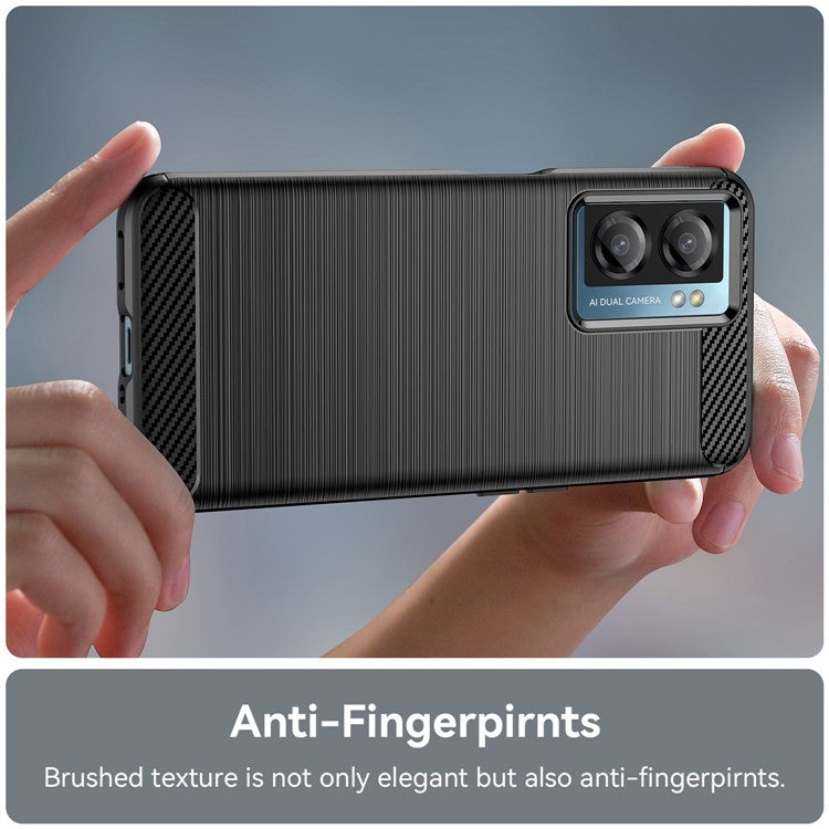 For OnePlus Nord N20 SE 4G Carbon Fiber Texture Soft TPU Phone Case Anti-fingerprint Brushed Phone Cover - Black