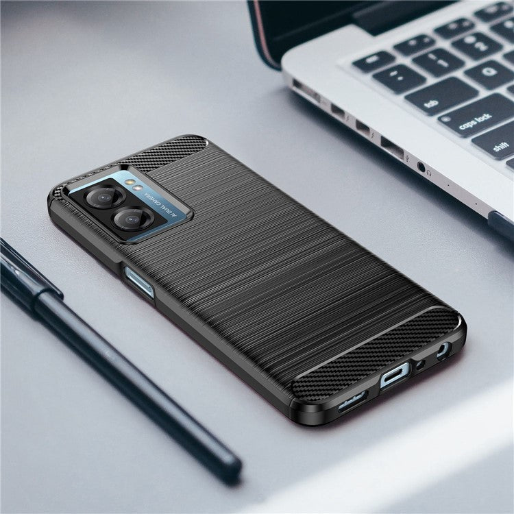 For OnePlus Nord N20 SE 4G Carbon Fiber Texture Soft TPU Phone Case Anti-fingerprint Brushed Phone Cover - Black