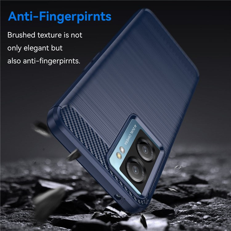 For OnePlus Nord N20 SE 4G Carbon Fiber Texture Soft TPU Phone Case Anti-fingerprint Brushed Phone Cover - Blue