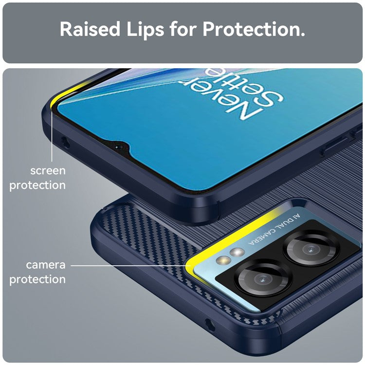 For OnePlus Nord N20 SE 4G Carbon Fiber Texture Soft TPU Phone Case Anti-fingerprint Brushed Phone Cover - Blue
