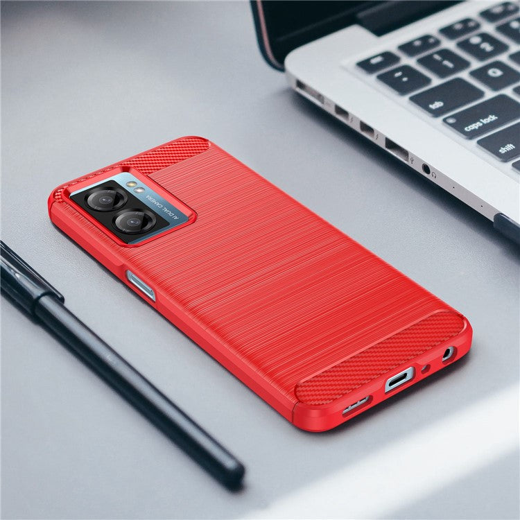 For OnePlus Nord N20 SE 4G Carbon Fiber Texture Soft TPU Phone Case Anti-fingerprint Brushed Phone Cover - Red
