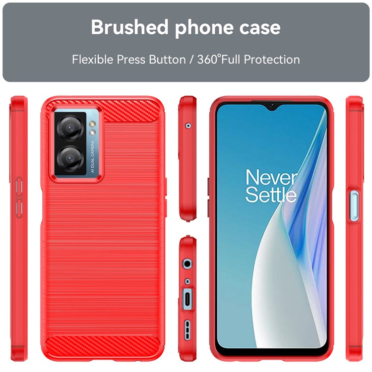 For OnePlus Nord N20 SE 4G Carbon Fiber Texture Soft TPU Phone Case Anti-fingerprint Brushed Phone Cover - Red