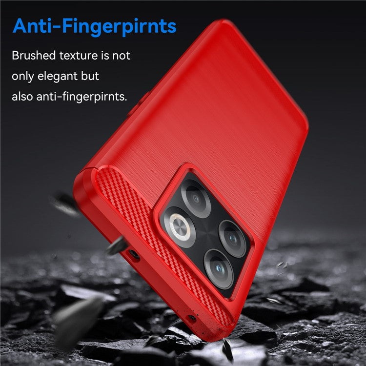For OnePlus Ace Pro 5G Phone Shell Cover Anti-fingerprint Brushed Carbon Fiber Texture Soft TPU Phone Case - Red